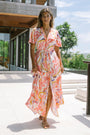 Mariella Pink Abstract Button Down Tiered Maxi Dress