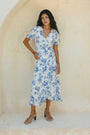 Rosette Blue Floral Wrap Midi Dress