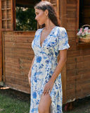 Camille Blue Floral Wrap Midi Dress