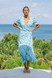 Felicie Blue Floral Wrap Midi Dress