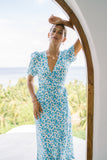 Felicie Blue Floral Wrap Midi Dress