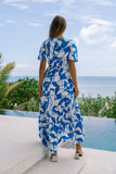Gaun Maxi Tinggi Rendah Abstrak Biru Calypso