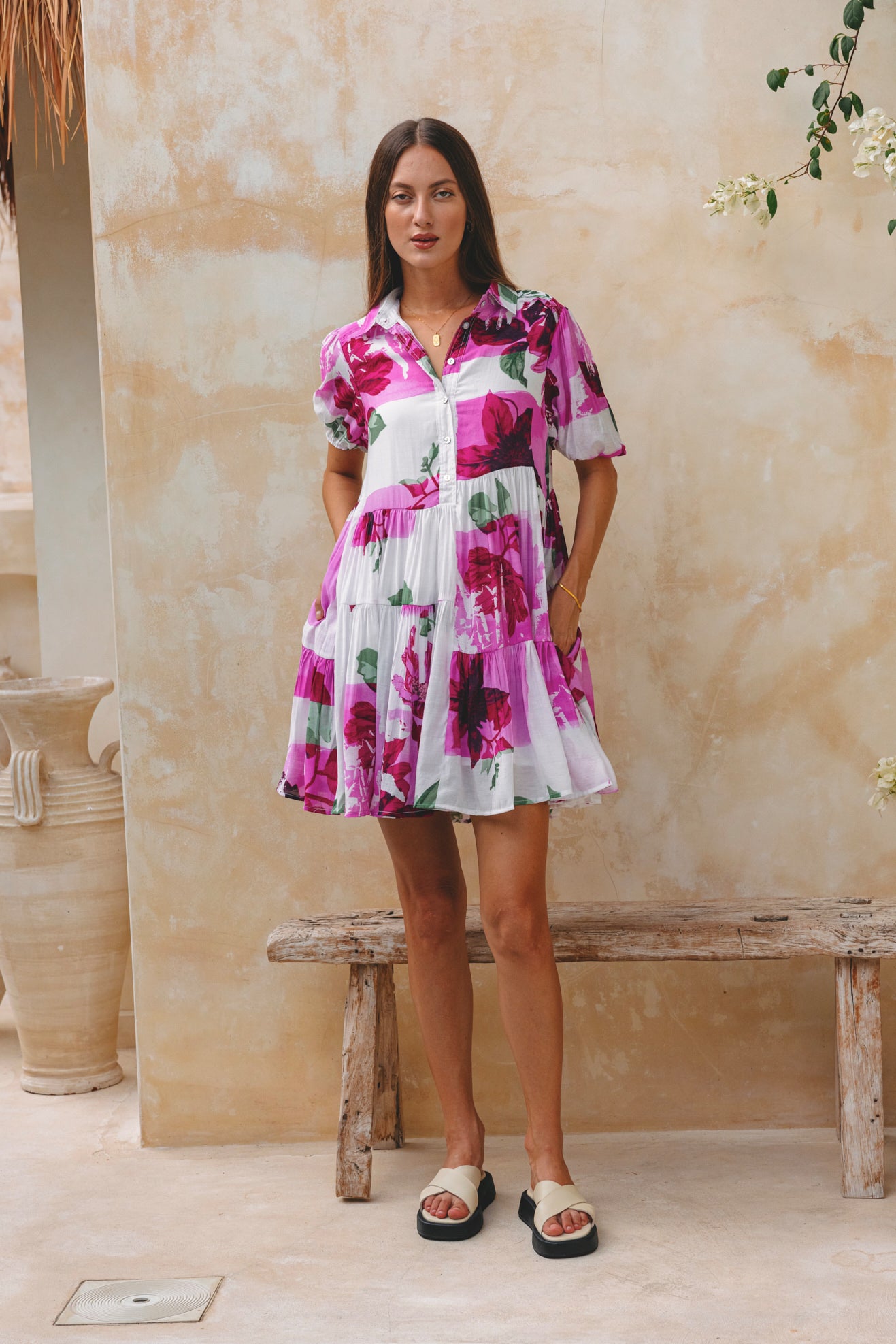 Roselyn Pink Floral Puff Sleeve Mini Dress