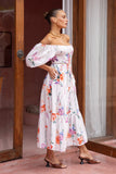 Lorelai Multicolour Floral Puff Sleeve Midi Dress