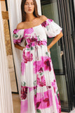 Roselyn Pink Floral Puff Sleeve Midi Dress