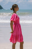 Brielle Hot Pink Puff Sleeve Mini Dress