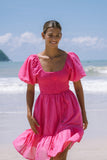 Brielle Hot Pink Puff Sleeve Mini Dress