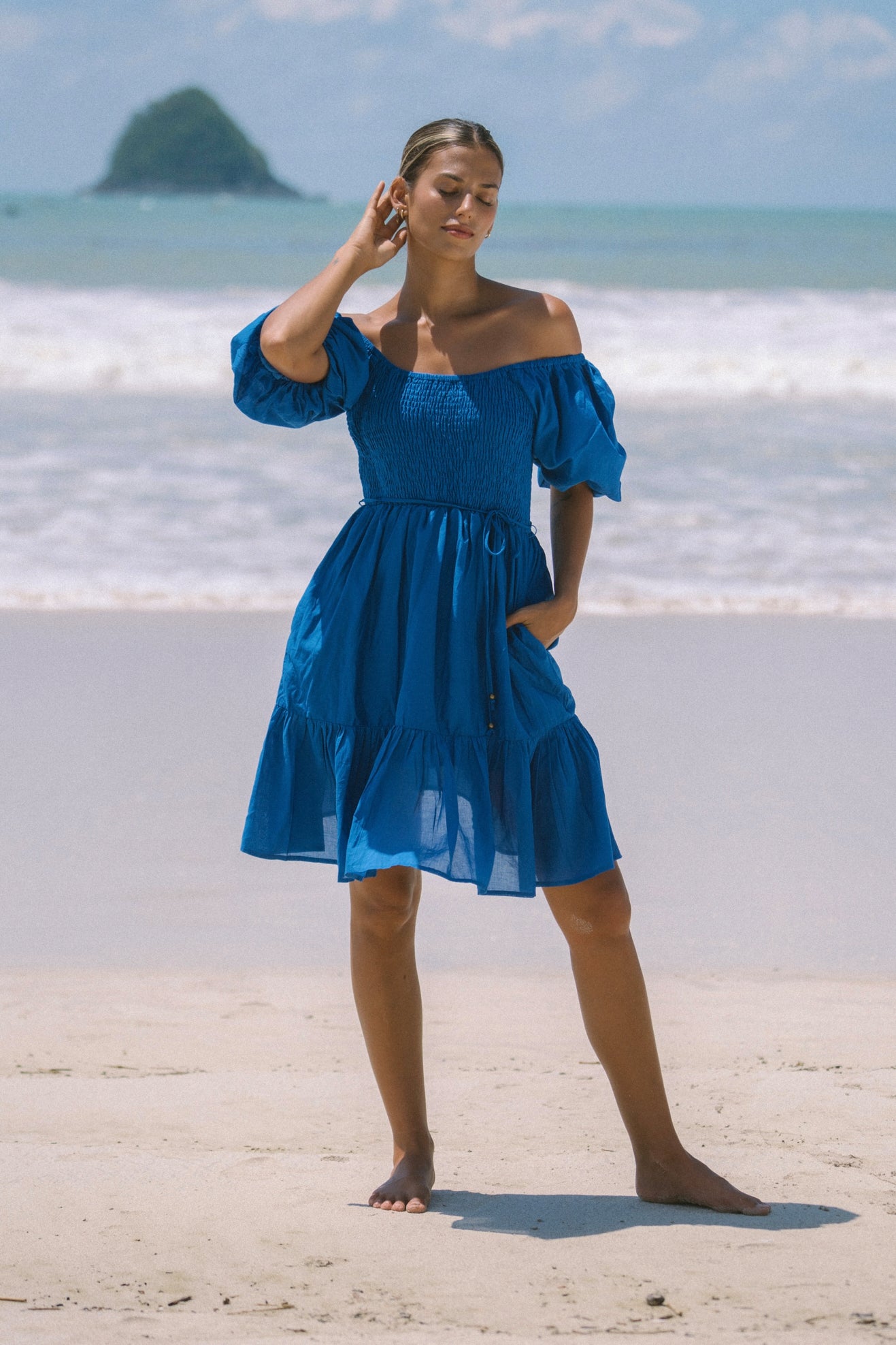 Brielle Blue Puff Sleeve Mini Dress