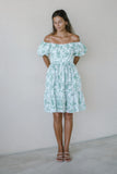 Avalira Green Floral Toile Puff Sleeve Mini Dress