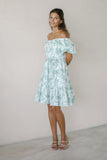Avalira Green Floral Toile Puff Sleeve Mini Dress
