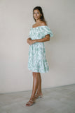 Avalira Green Floral Toile Puff Sleeve Mini Dress