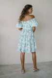 Avalira Green Floral Toile Puff Sleeve Mini Dress