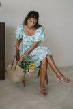 Avalira Green Floral Toile Puff Sleeve Mini Dress