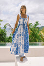 Thalyssa Blue Abstract Flared Maxi Dress