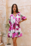 Roselyn Pink Floral Tiered Button Down Mini Dress