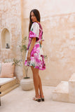 Roselyn Pink Floral Tiered Button Down Mini Dress