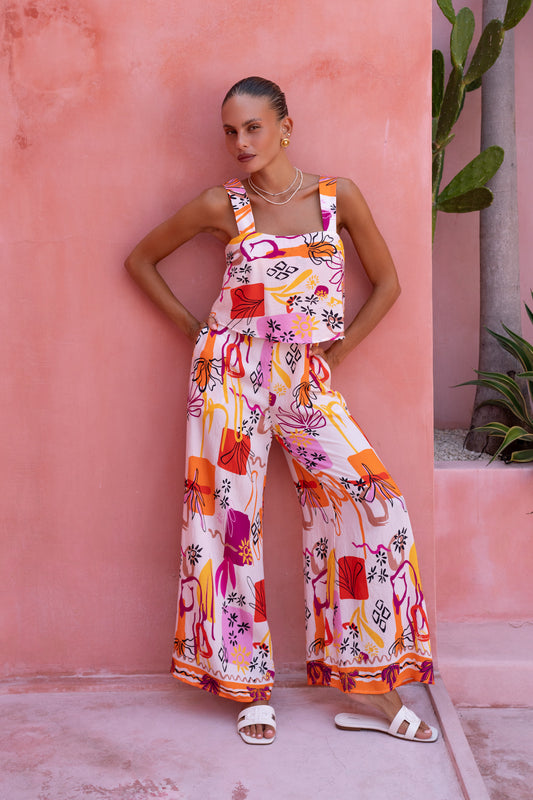 Philippa Blue Abstract Wide Leg Pants
