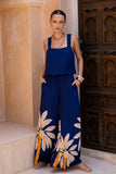Leilani Navy Gold Tropical Jumpsuit