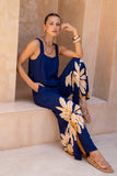 Leilani Navy Gold Tropical Jumpsuit
