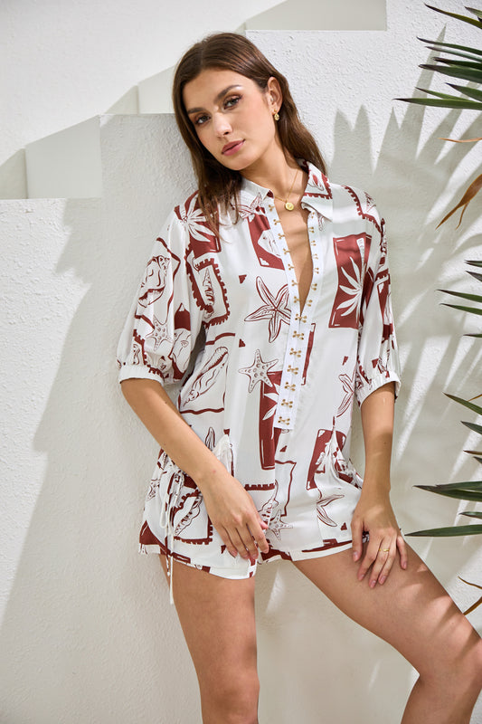Mira Brown Sea Shells Tropical Playsuit