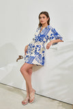 Cali Blue Abstract Belted Mini Dress