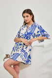 Cali Blue Abstract Belted Mini Dress