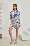 Cali Blue Abstract Belted Mini Dress