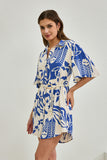 Cali Blue Abstract Belted Mini Dress