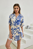 Cali Blue Abstract Belted Mini Dress