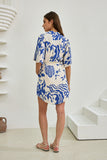Cali Blue Abstract Belted Mini Dress
