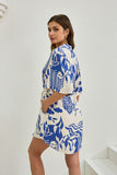 Cali Blue Abstract Belted Mini Dress