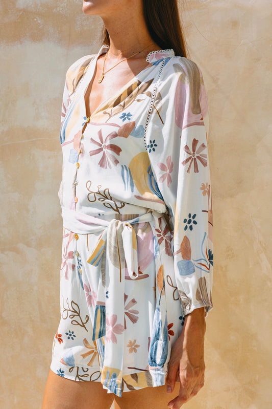 Nyra White Abstract Playsuit
