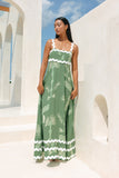 Verda Green Tropical Ric Rac Maxi Dress
