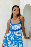 Soquila Blue Tropical Ric Rac Maxi Dress