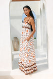 Savita Beige Rust Tropical Ric Rac Maxi Dress