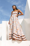 Savita Beige Rust Tropical Ric Rac Maxi Dress