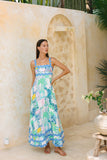 Maeve Aqua Blue Green Abstract Ric Rac Maxi Dress