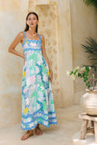 Maeve Aqua Blue Green Abstract Ric Rac Maxi Dress