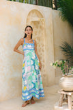 Maeve Aqua Blue Green Abstract Ric Rac Maxi Dress