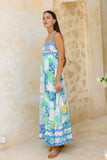 Maeve Aqua Blue Green Abstract Ric Rac Maxi Dress