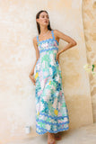 Maeve Aqua Blue Green Abstract Ric Rac Maxi Dress