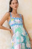 Maeve Aqua Blue Green Abstract Ric Rac Maxi Dress