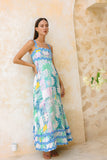 Maeve Aqua Blue Green Abstract Ric Rac Maxi Dress