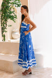 Mariselle Blue Ocean Abstract Ric Rac Maxi Dress