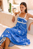 Mariselle Blue Ocean Abstract Ric Rac Maxi Dress