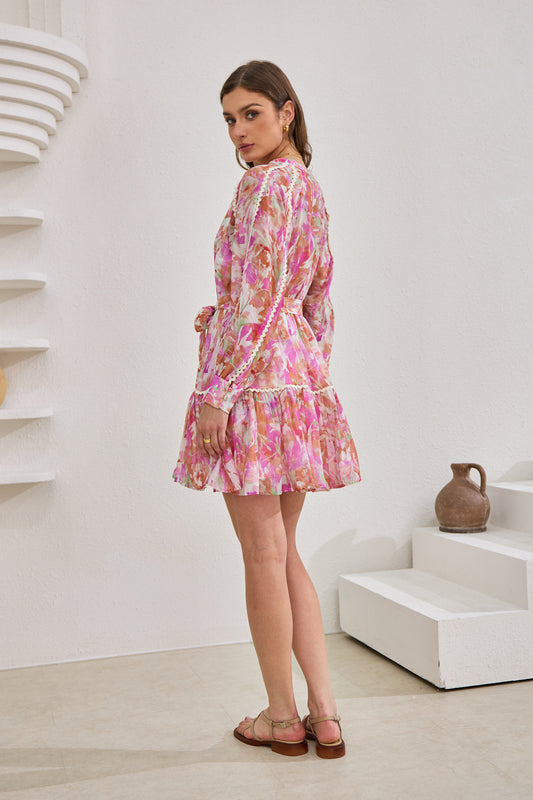 Anthea Pink Floral Long Sleeve Mini Dress