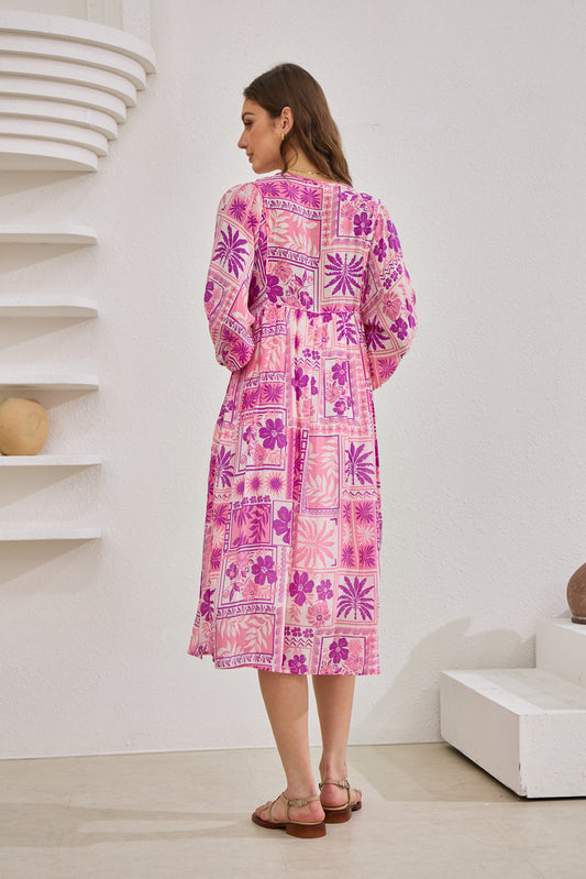 Helena Pink Abstract Shells Midi Dress