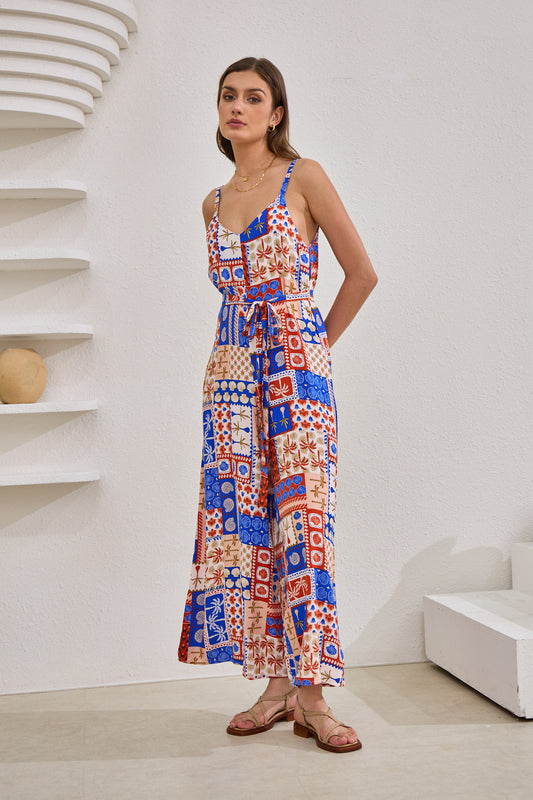 Cordelia Blue Abstract Patchwork Jumpsuit