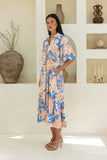 Carys Blue Orange Floral Belted Midi Dress