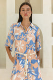 Carys Blue Orange Floral Belted Midi Dress
